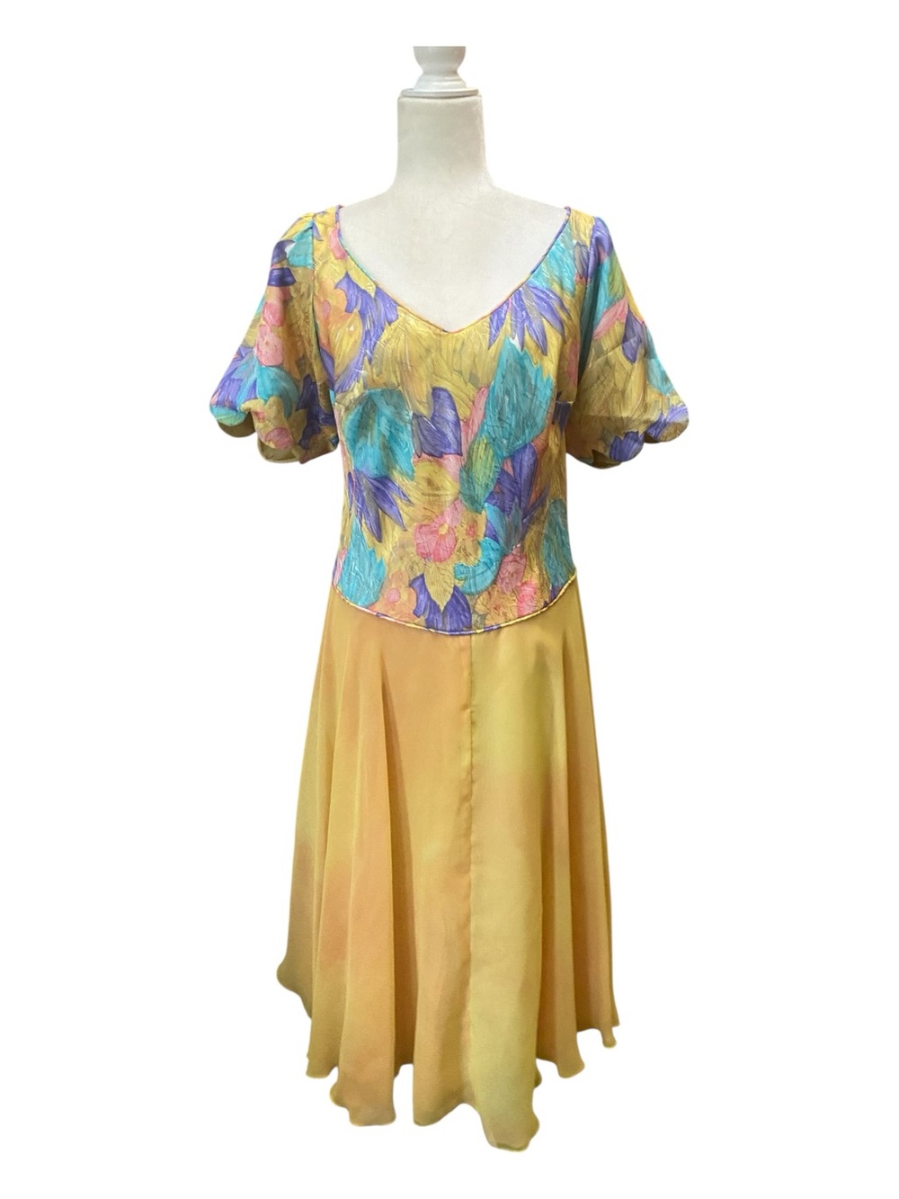 Jeri Nelson Originals Womens Vintage Chiffon Dress Evening Wear Yellow